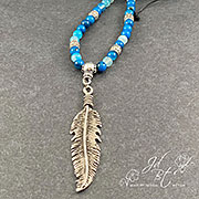 Mala Inspired (108 bead) Shamballa Necklace, 6mm Dyed Agate with Pewter Feather Pendant